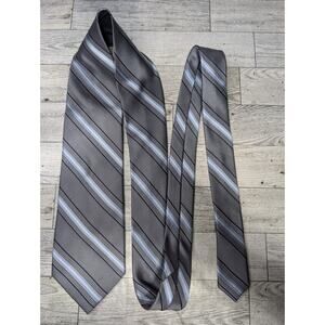 Michael Kors MK Silver & Blue Diagonal Striped 100% Silk Necktie Neck Tie